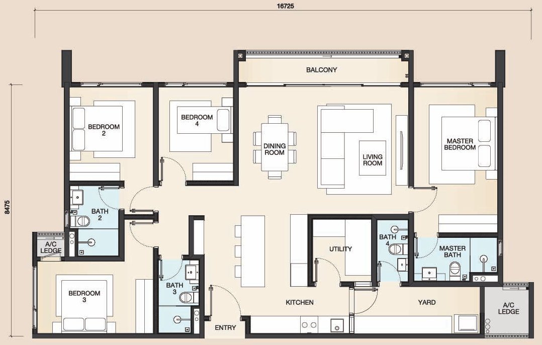The Fount Type C floor plan, 1,463 sq.ft